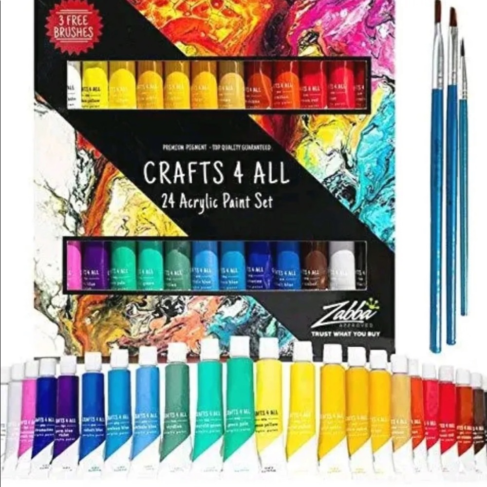 Acrylic Paint Set 24 Colors by Crafts 4 ALL Perfect for Canvas Wood Ceramic NEW